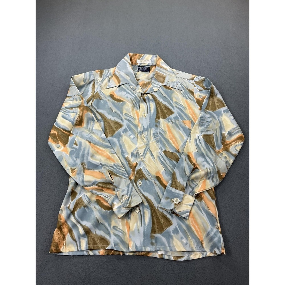 Vintage Career‎ Club Shirt Mens Medium Multicolor Abstract Long Sleeve 70s USA